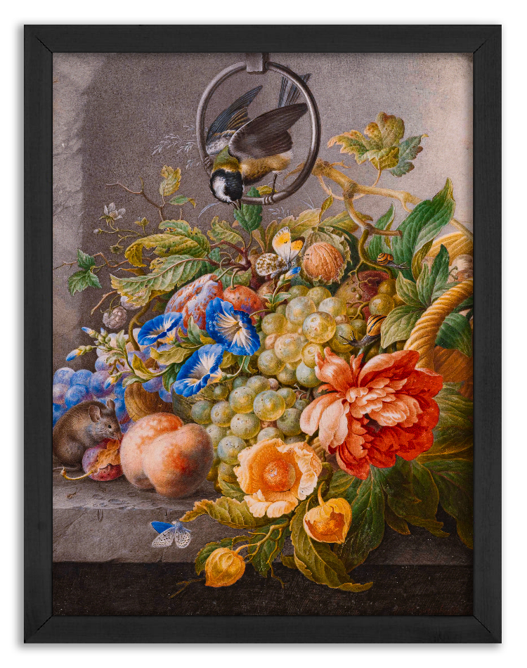 Still Life with Flowers, Fruit, Great Tit and a Mouse - Herman Henstenburgh