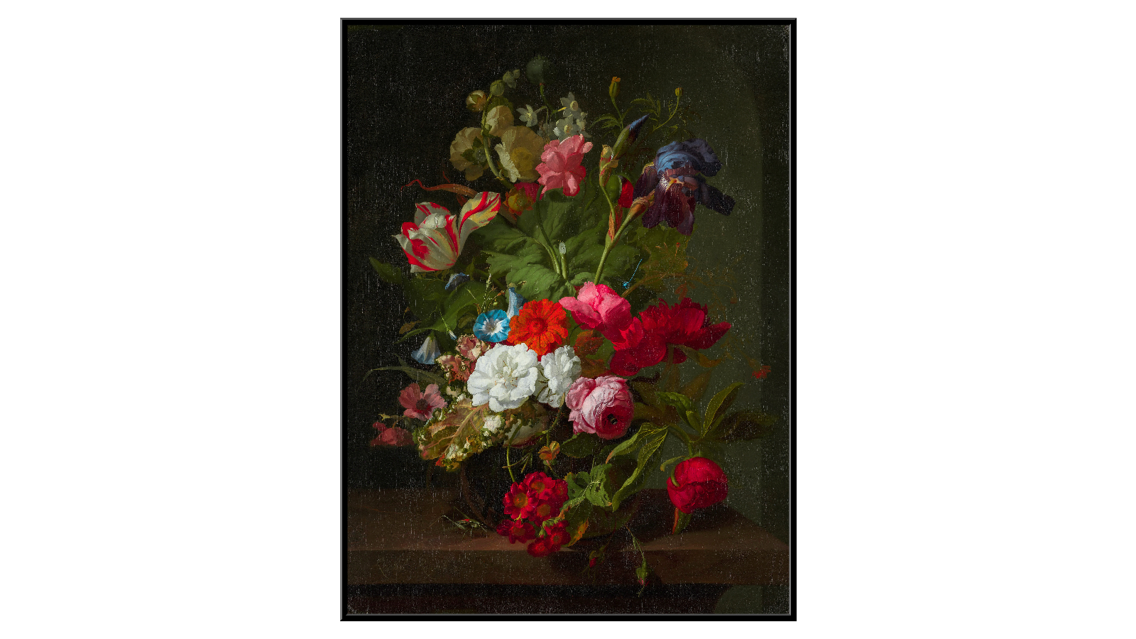 Vase with Red, Blue, and White Flowers
