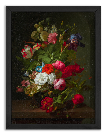 Vase with Red, Blue, and White Flowers