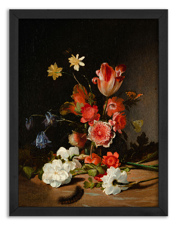 Martwa natura z czerwonymi i białymi kwiatami w trakcie tworzenia bukietu - Dirck de Bray
