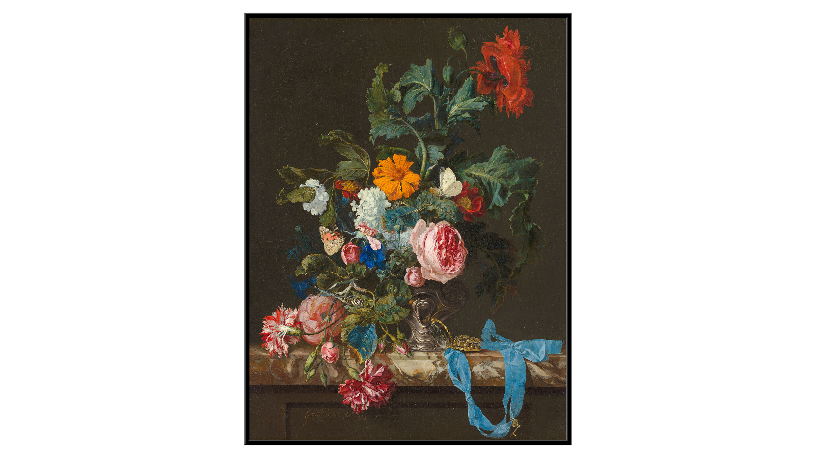 Martwa natura z czerwonymi i niebieskimi różami w wazonie - Willem van Aelst