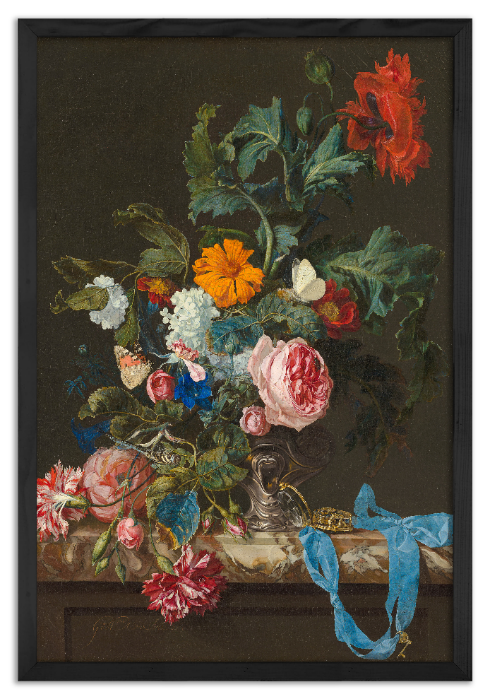 Still Life with Red and Blue Roses in a Vase - Willem van Aelst