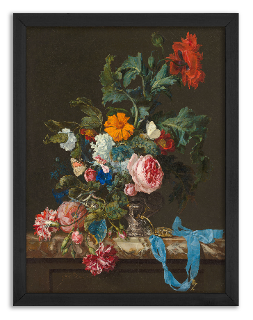 Still Life with Red and Blue Roses in a Vase - Willem van Aelst